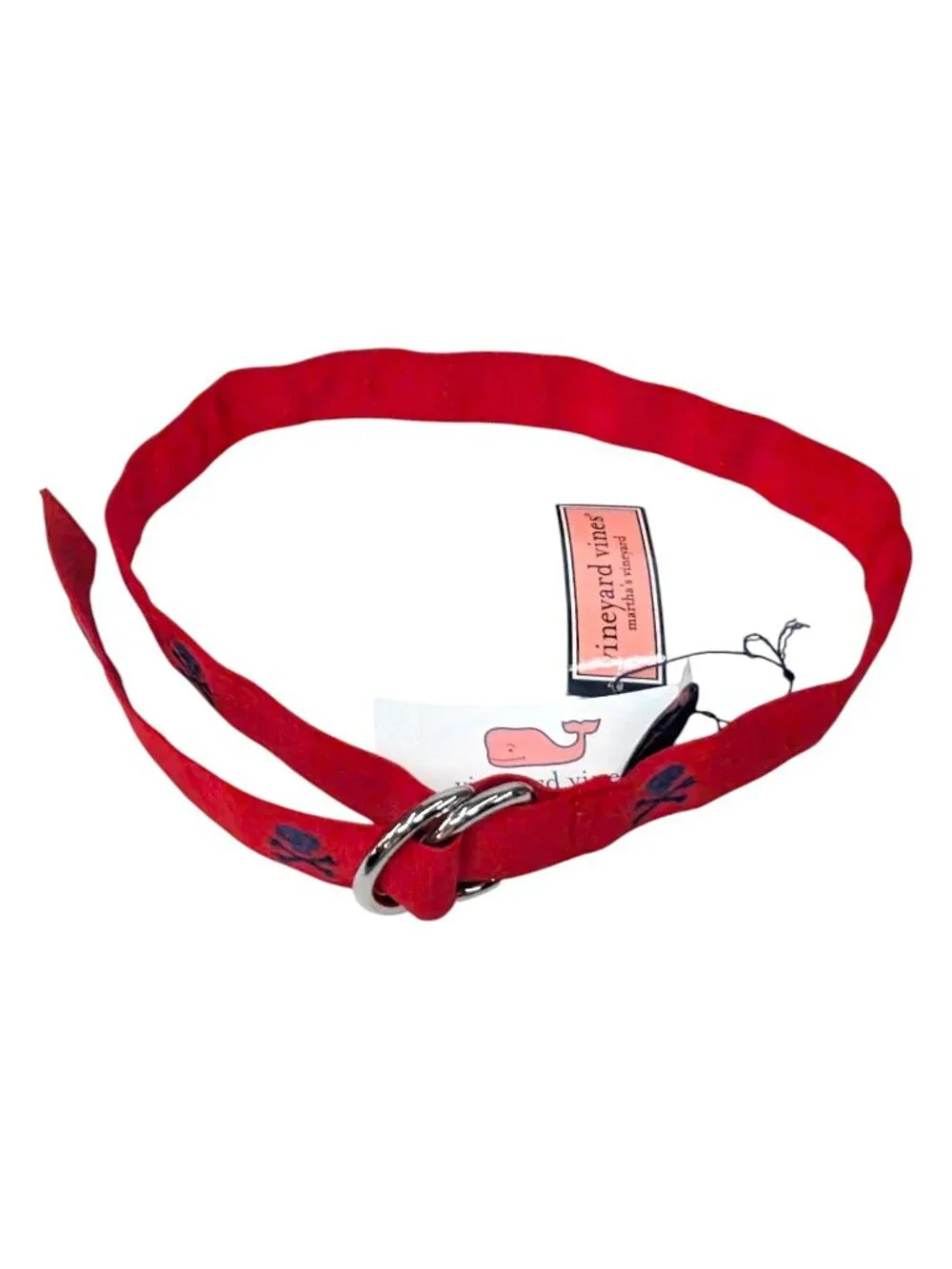 Vineyard Vines Skull Crossbones D Ring Belt Boys Jetty Red Blue Size L